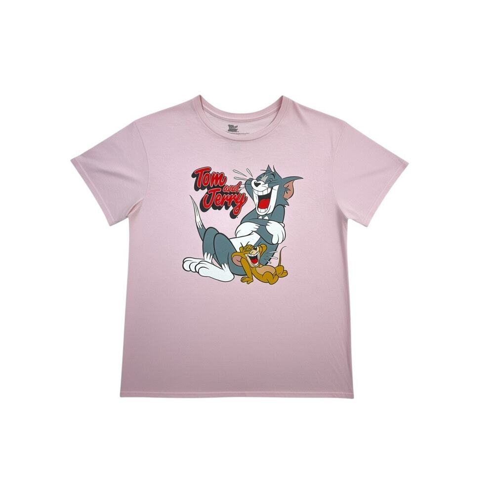 Tom and Jerry Pink Graphic Cotton T-Shirt Women's Size XL